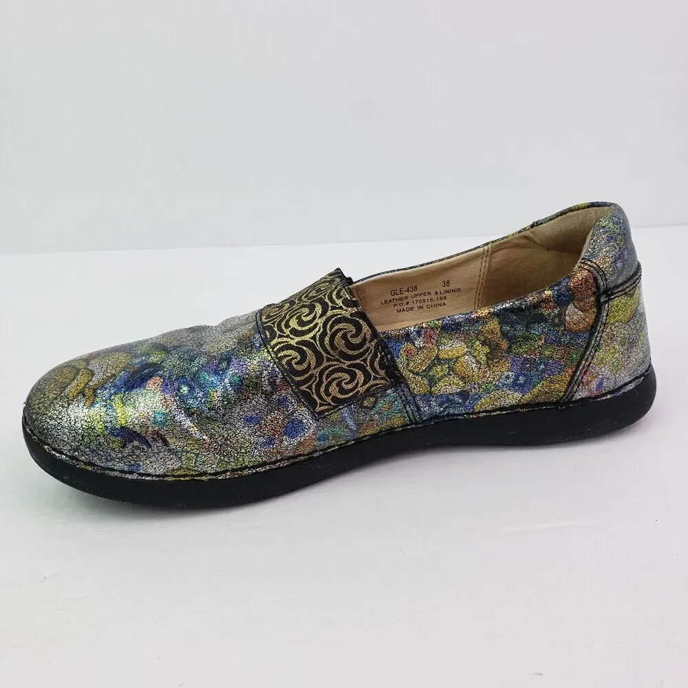 Alegria Glee Gypsy Rose Womens Sz 8-8.5 Floral Metallic Multi Leather Clog Shoes